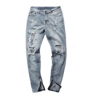 Pria Robek Jeans Lurus Langsing (International)  