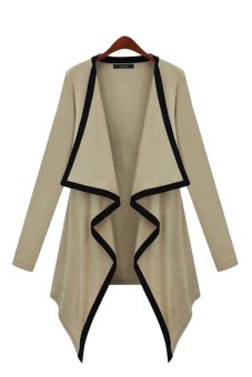 Promithi European Style midi pattern Unregular turn-down collar cardigan cappa Coat Khaki  