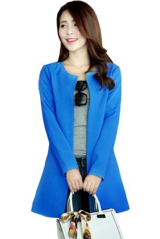 Promithi Plus Size High Quality Windy Coat OL Suit Midi pattern Coat Blue  