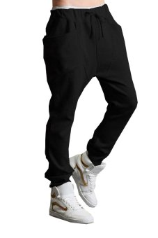 Promithi Unisex Plus Size Harem Trousers Long Trousers (Black)  