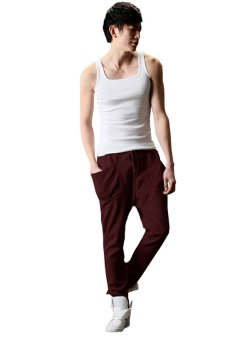 Promithi Unisex Plus Size Harem Trousers Long Trousers(Wine Red)  