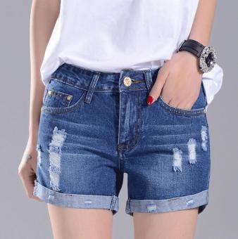 Pudding Korean women were thin denim shorts Dark blue - intl  