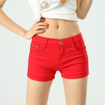 Pudding The new candy denim color shorts Red - intl  