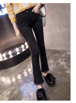 Pudding Women 's High waist was thin trumpet tassel denim pants Black - intl  