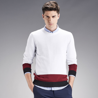 Pullover Men O-neck Stripe Sweater Casual Autumn Winter Knitwear(White) - intl  
