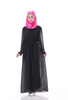 Pure color One size muslim women lace slim Long dress baju kurung Arab Loose-fitting clothing wear Special for Ramadan(Black) - intl  