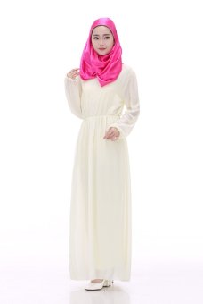 Pure color One size muslim women lace slim Long dress baju kurung Arab Loose-fitting clothing wear Special for Ramadan(White) - intl  