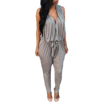 Qiaosha ZANZEA 2016 Summer Style Womens Sexy Sleeveless Long Rompers Female Casual Jumpsuit Solid V Neck Trousers Playsuits Plus Size Overalls Grey - Intl  