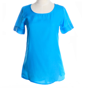 Queen Chiffon Blouse Tops Fashion T-shirt(Blue)  