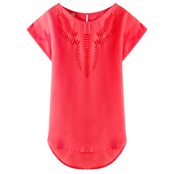 Queen Lotus sleeve chiffon T-shirt Tops(Red)  