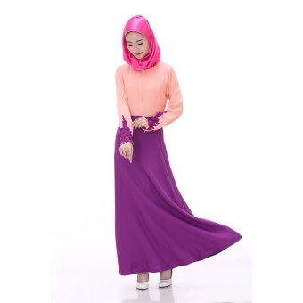 Queen Muslim women chiffon long-sleeved lace dress (Purple)  