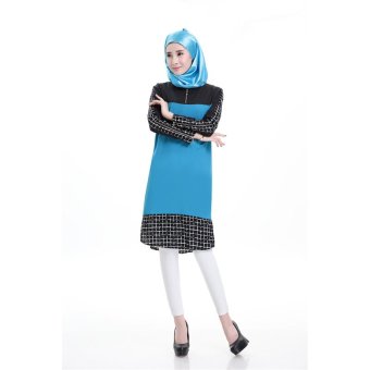 Queen Muslim Women Saudi Arabia plaid skirt dress(Lake Blue)  