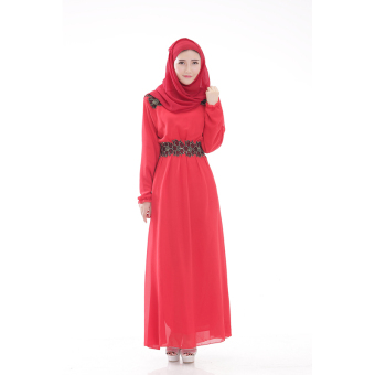 Queen Saudi Arabia Arab Muslim Women Chiffon Dress(Red)  