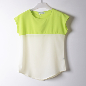 Queen Splice Chiffon Blouse Tops T-shirt(Green)  