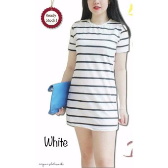 Queenshop - LJ AL Dress Mini Stripe - Putih  
