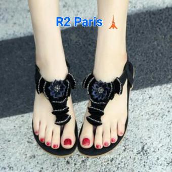 R2Paris Sepatu Sandal Bunga Kipas hitam  