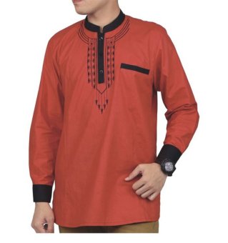Raindoz Moslem Wear - Baju Koko Katun Lengan Panjang Pria - Merah Bata  