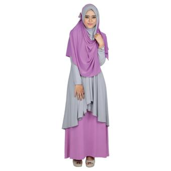 Raindoz Pakaian Muslim Wanita/Gamis + Jilbab/Kerudung Abu Ungu RNKx026 Beauty Comb  