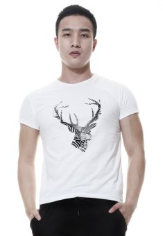 Raofe Deer Head Stylish Men T-shirt Kaos Distro Pria - Putih  