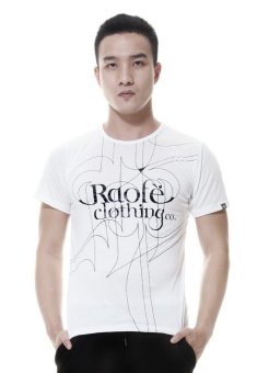 Raofe R The Line Combination Body Fit Men T-shirt Kaos Distro Pria - Putih  