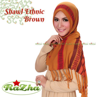 Razha Pashmina Shawl Etnik Rajutan Brown - Coklat  