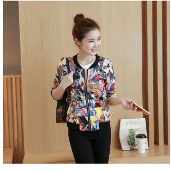 Red Korean Fashion Women Jacket Spring Autumn Women Coat Vintage Floral Printed Stand Collar Casual Womens Jackets Coat Female Overcoat - intl  