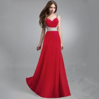 RED New Fashion Women Dress Casual Summer Dress Long Bohemian Wedding Dress Party Solid Evening Dress - intl  