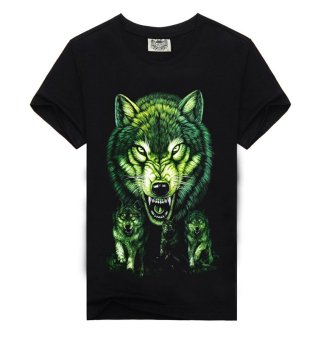 Relaxed Casual Short Sleeve Fashion Stereo 3D Creative Angry Wolf T-shirts Hedging Summer New Style Black - Intl  