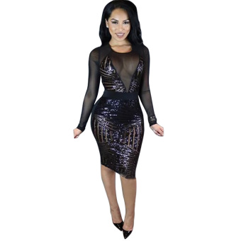 Relaxlama Women's Clubwear Sequin Bodycon Party Pelpum Dress Black N251 - intl  