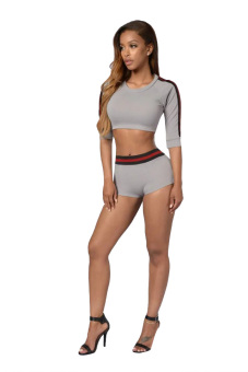 Relaxlama Women's Grey Striped Trim Half Sleeve Sport Party Wear Jumpsuit Grey N249 - intl  