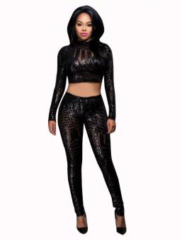 Relaxlama Women's New Sequins Long Sleeve Long Trousers Jumpsuit Playsuit Party Wear Romper Black N269 - intl  