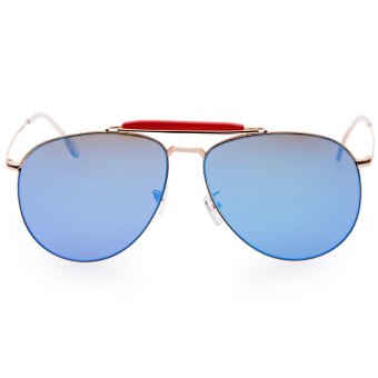 Retro Colored Coating Glasses UV400 Reflective Metal Frame Sunglasses for Men (Golden and IceBlue) - intl  
