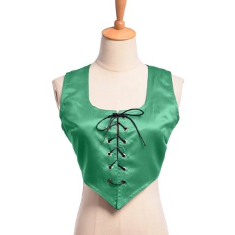 Retro Lace Up Corset Vest Waistcoat Medieval Bodice Sleeveless Coat (Green) - intl  