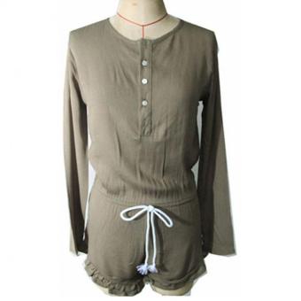 Round Collar Long Jumpsuits Woman The Front With Button Design Suit - Intl--TC - intl  