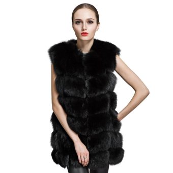 Round Neck Sleeveless Faux Fur Women's Waistcoat S Black - Intl  