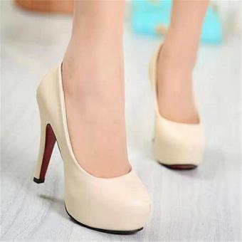 Round Toe High Heel Pumps Platform Stilettos Women's Shoes Dress Prom Shoes 12cm Beige - intl  