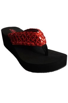 Sakia Hawaii Wedges Sandal - Merah  