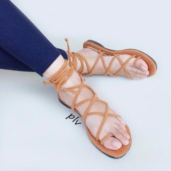 SAN DONA Lace Up Flat Gladiator Sandals - Tan  