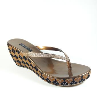 Sandal Wedges Wanita Fashionable Coklat Kotak KLB-7105  