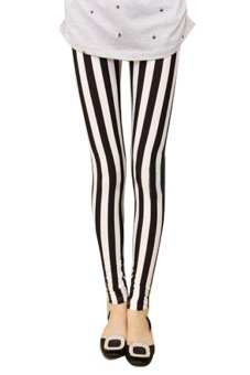 Sanwood garis wanita Hitam + putih garis-garis vertikal legging - Internasional  