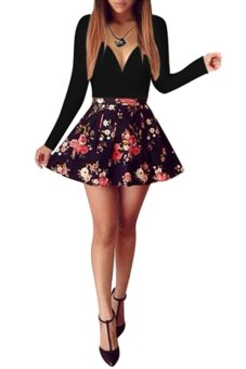 Sanwood Long Sleeve Floral Mini Dress (Black) - Intl  
