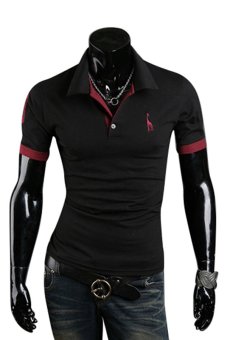 Sanwood Men's Summer Polo Slim Fit Short Sleeve T-Shirt Black L  