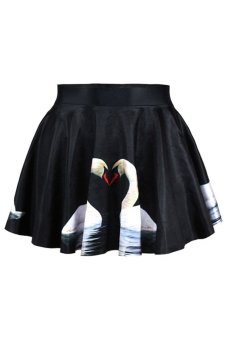 Sanwood pinggang tinggi wanita rok mini lipit Swan gaun - Internasional  