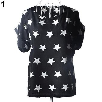 Sanwood Women Casual Chiffon Top Dot Star Batwing Short Sleeve Loose Shirt Blouse 1 - intl  