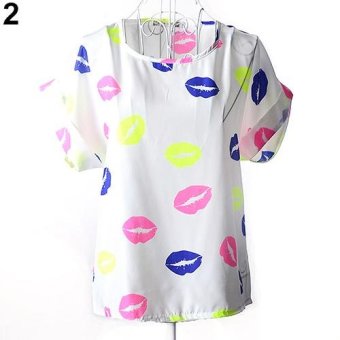 Sanwood Women Casual Chiffon Top Dot Star Batwing Short Sleeve Loose Shirt Blouse 2 - intl  