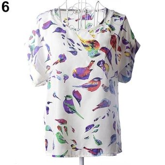 Sanwood Women Casual Chiffon Top Dot Star Batwing Short Sleeve Loose Shirt Blouse 6 - intl  