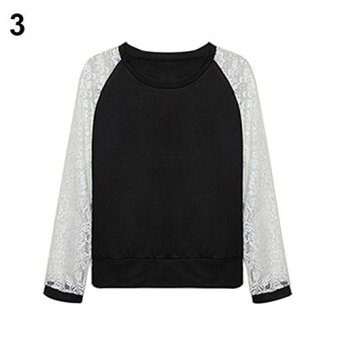 Sanwood Women Patchwork White Lace Hoodies Long Sleeve Pullover Sweatshirt Top L (Black) - intl  