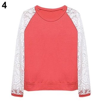 Sanwood Women Patchwork White Lace Hoodies Long Sleeve Pullover Sweatshirt Top M (Orange Red) - intl  