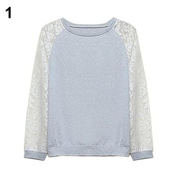 Sanwood Women Patchwork White Lace Hoodies Long Sleeve Pullover Sweatshirt Top XL (Grey) - intl  