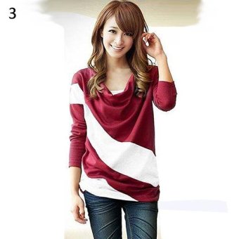 Sanwood Women Soft Batwing Long Sleeve Casual Splicing T-Shirt Top Blouse Tee M (Wine Red) - intl  